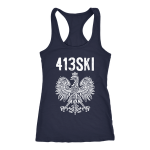 413SKI Massachusetts Polish Pride Alt Colors - Next Level Racerback Tank / Navy / XS - Polish Shirt Store